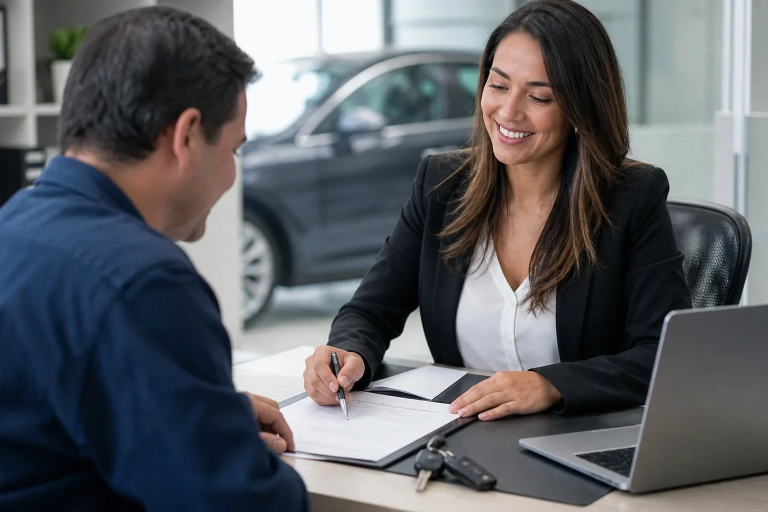 Despachante atende cliente sobre licenciamento de veículos.