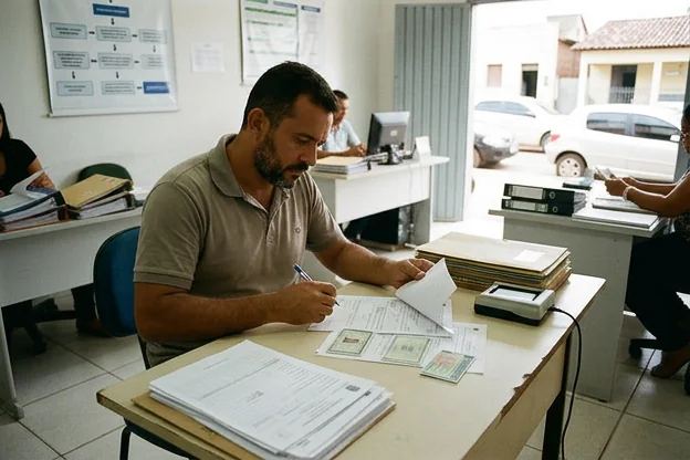 Motorista verifica documentos necessários para renovação de CNH.