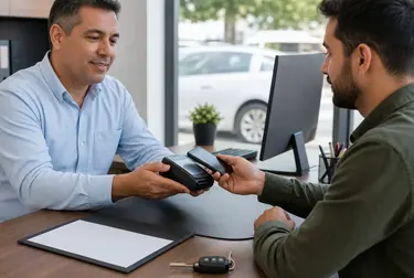 Profissional ajuda cliente a regularizar débitos de veículo.
