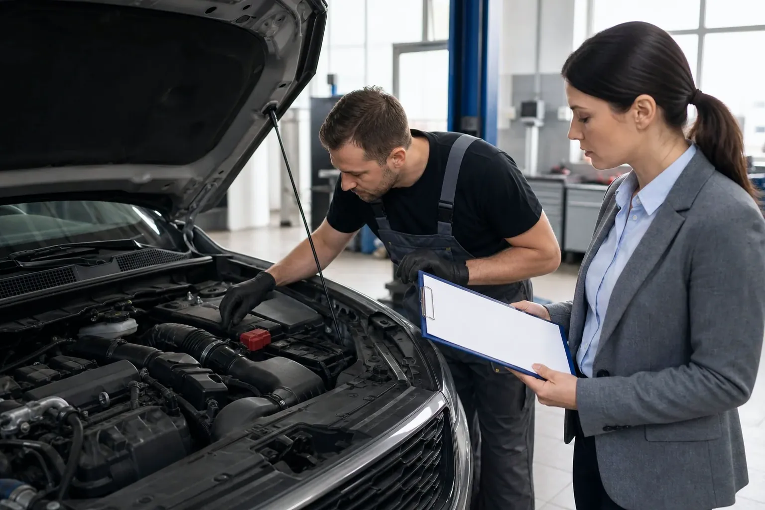Profissional ajuda cliente no cadastro de motor.